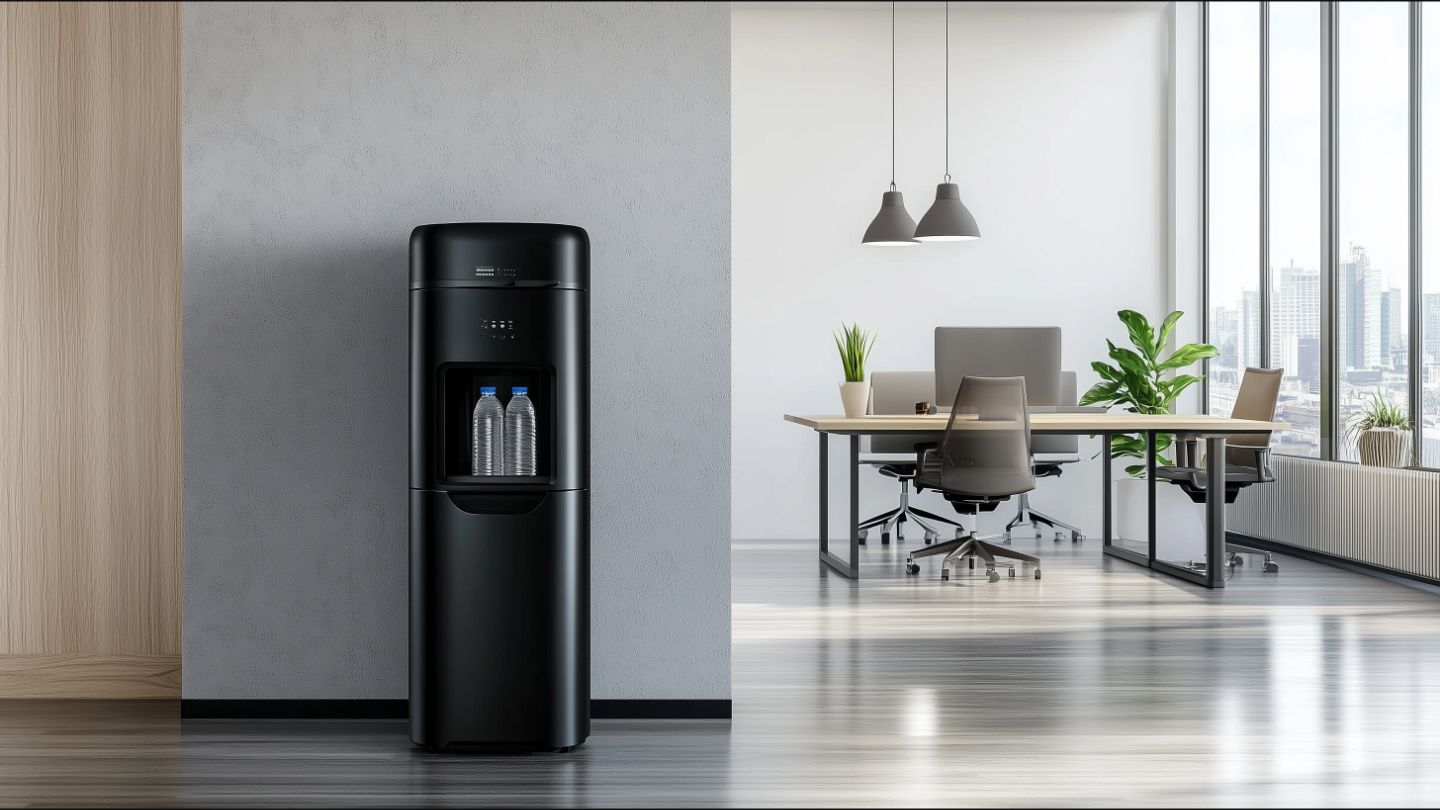 Fontaine à eau moderne dans un environnement de bureau